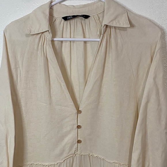 Zara Cream Long Sleeve Dress Size M 53% lino 47% Viscose - Picture 7 of 16